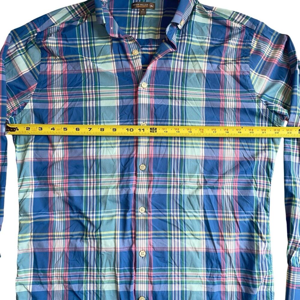 Peter Millar Mens Button Down Summer Comfort Plaid Blue Pink Performance Shirt - Picture 6 of 9